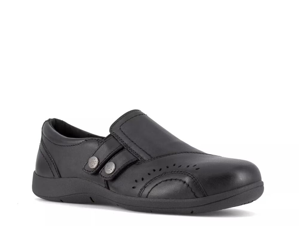 Rockport Womens Daisey Work Slip-On Shoe US 5.5 Wide Black Leather Alloy Toe NIB